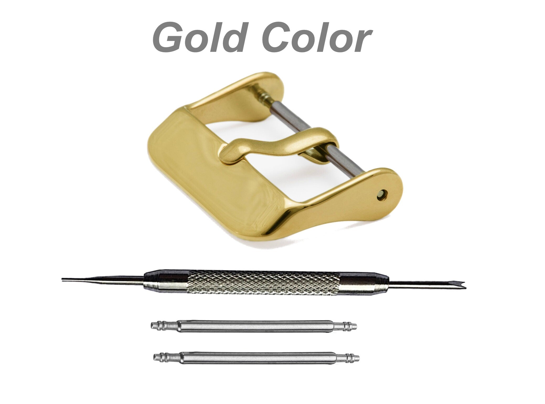 4pcs Set Pin Buckles for 14mm 16mm 18mm 20mm 22mm 24mm Watch Straps Bands Kit Clasp Silver Black Rose Gold Finish -Pins Tool Included